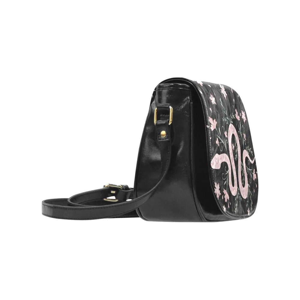 Witchy Boho Pink Snake Floral Saddle Bag Purse