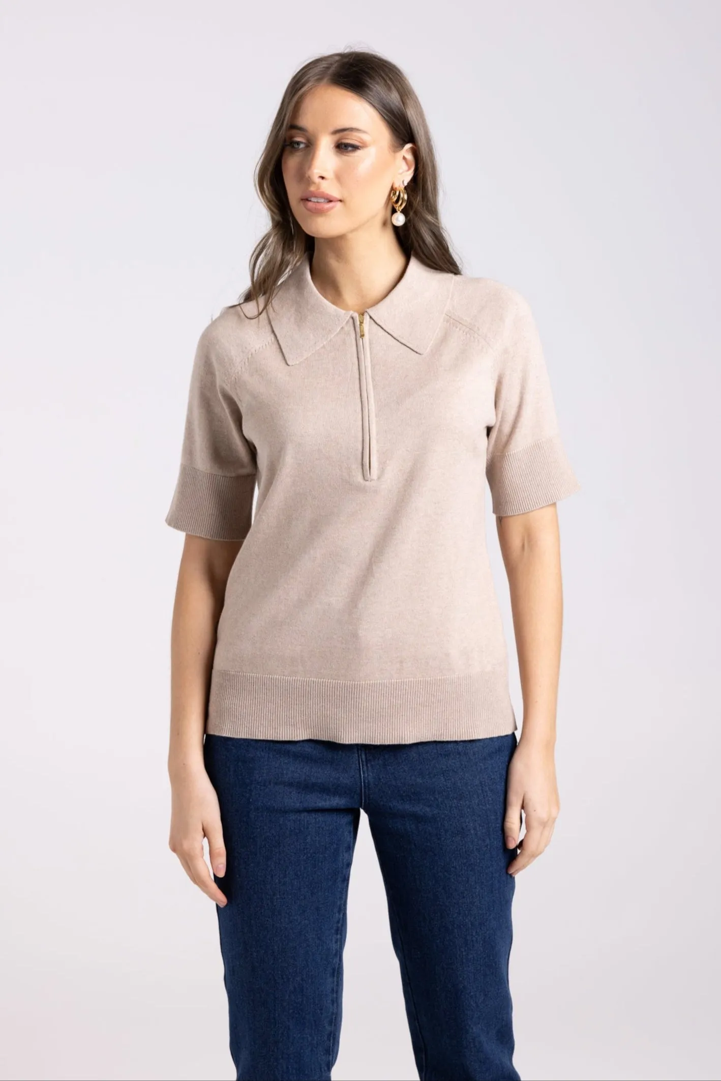Zip Knit Polo - Biscotti - TT65