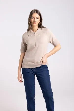 Zip Knit Polo - Biscotti - TT65