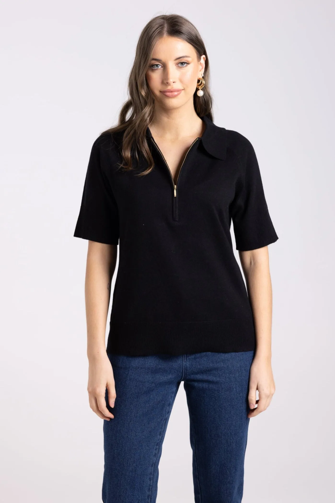 Zip Knit Polo - Black - TT65