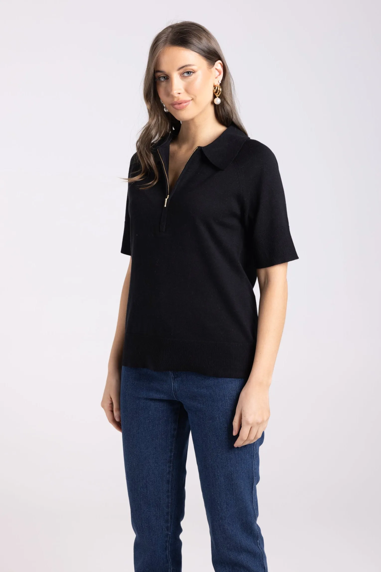 Zip Knit Polo - Black - TT65